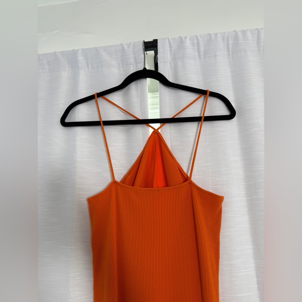 Zara Orange Ribbed Halter Midi Dress | Summer Resort Cocktail Style | Size L - Picture 8 of 9
